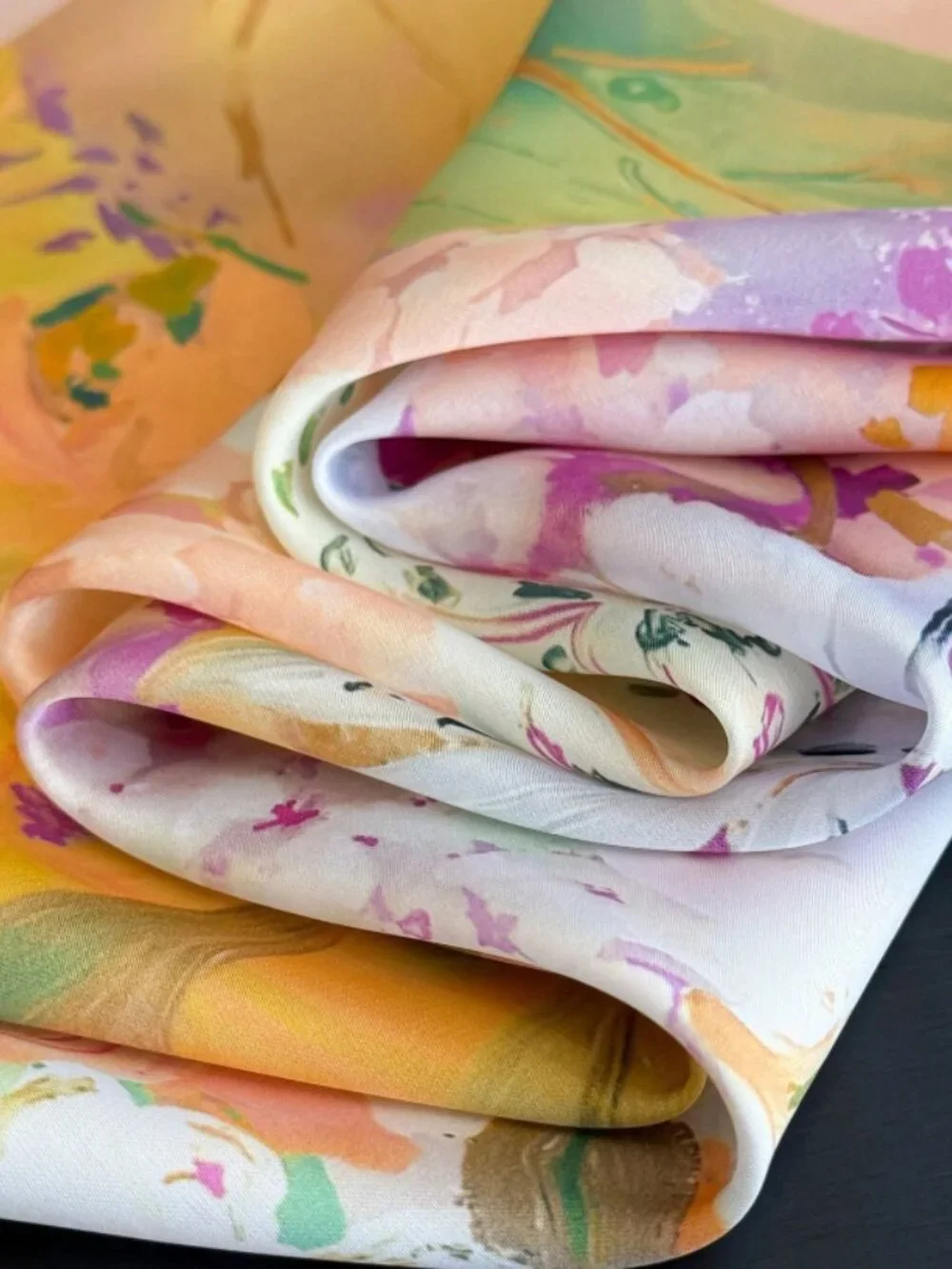 Watercolor Floral Satin Square Scarf 26.4